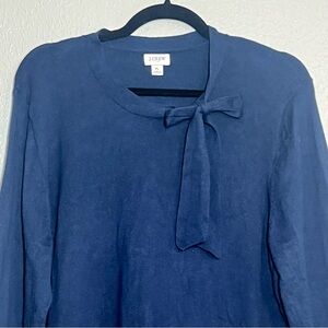J Crew Factory Sweater Womens XL Blue Lightweight Tie Neck Career Academia